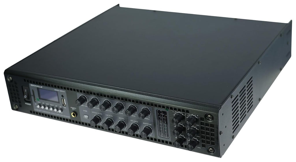 Rockville RCS2-320-6 320W 6-Zone Stereo/Mono Commercial 70V Amplifier, Bluetooth, USB/SD, Optical Input, Perfect for Restaurants, Schools, Offices, and Multi-Room Audio