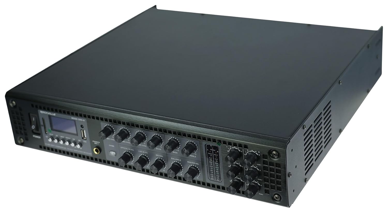 Rockville RCS2-320-6 320W 6-Zone Stereo/Mono Commercial 70V Amplifier, Bluetooth, USB/SD, Optical Input, Perfect for Restaurants, Schools, Offices, and Multi-Room Audio