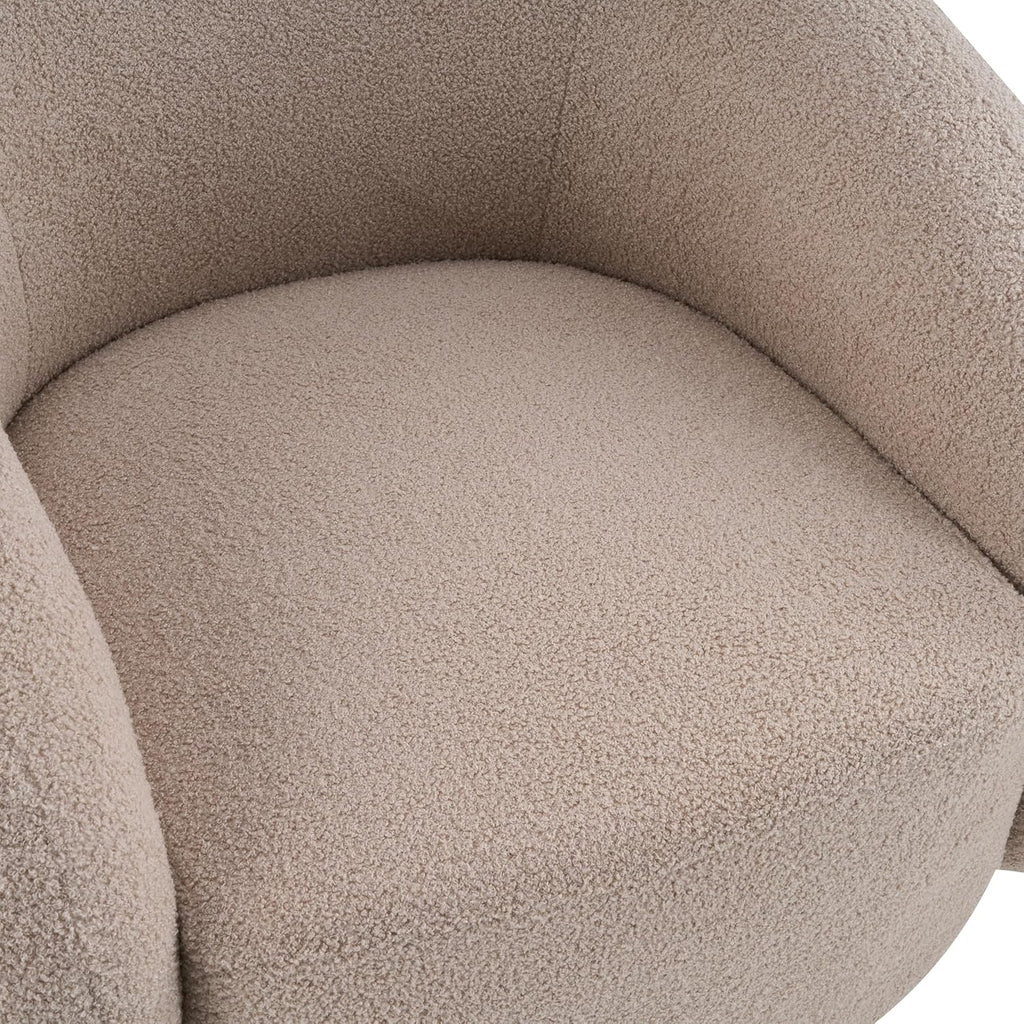 Christopher Knight Home Beckie Boucle Upholstered 360° Swivel Accent Chair, Living Room Barrel Swivel Chair with Wooden Base, Modern Club Chair with Rotation, Light Brown