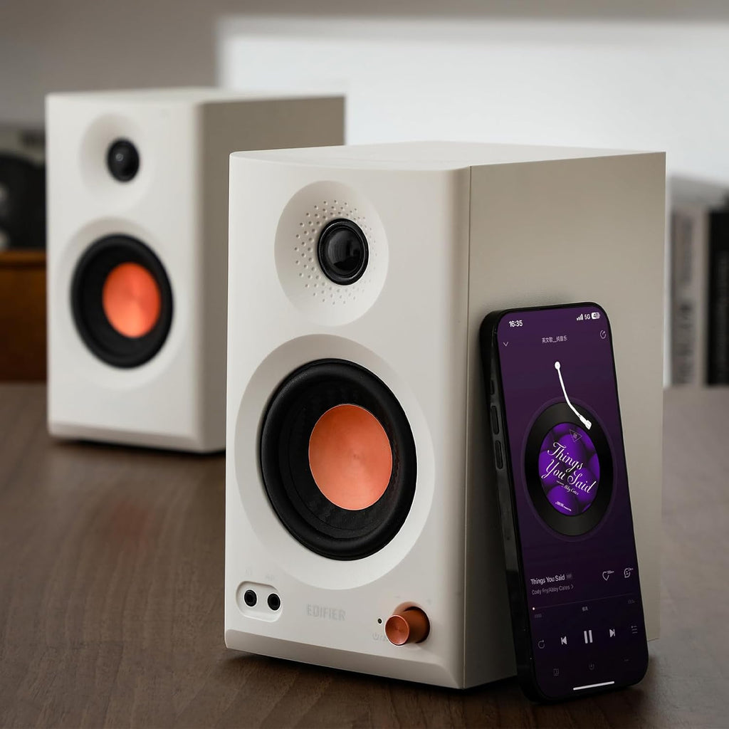 Edifier MR3 Powered Studio Monitor Speakers, Hi-Res Audio Certified Bluetooth V5.4 Active Bookshelf Loudspeakers, 2.0 Computer Speaker with Headphone Output RCA AUX Balanced TRS Input (White)