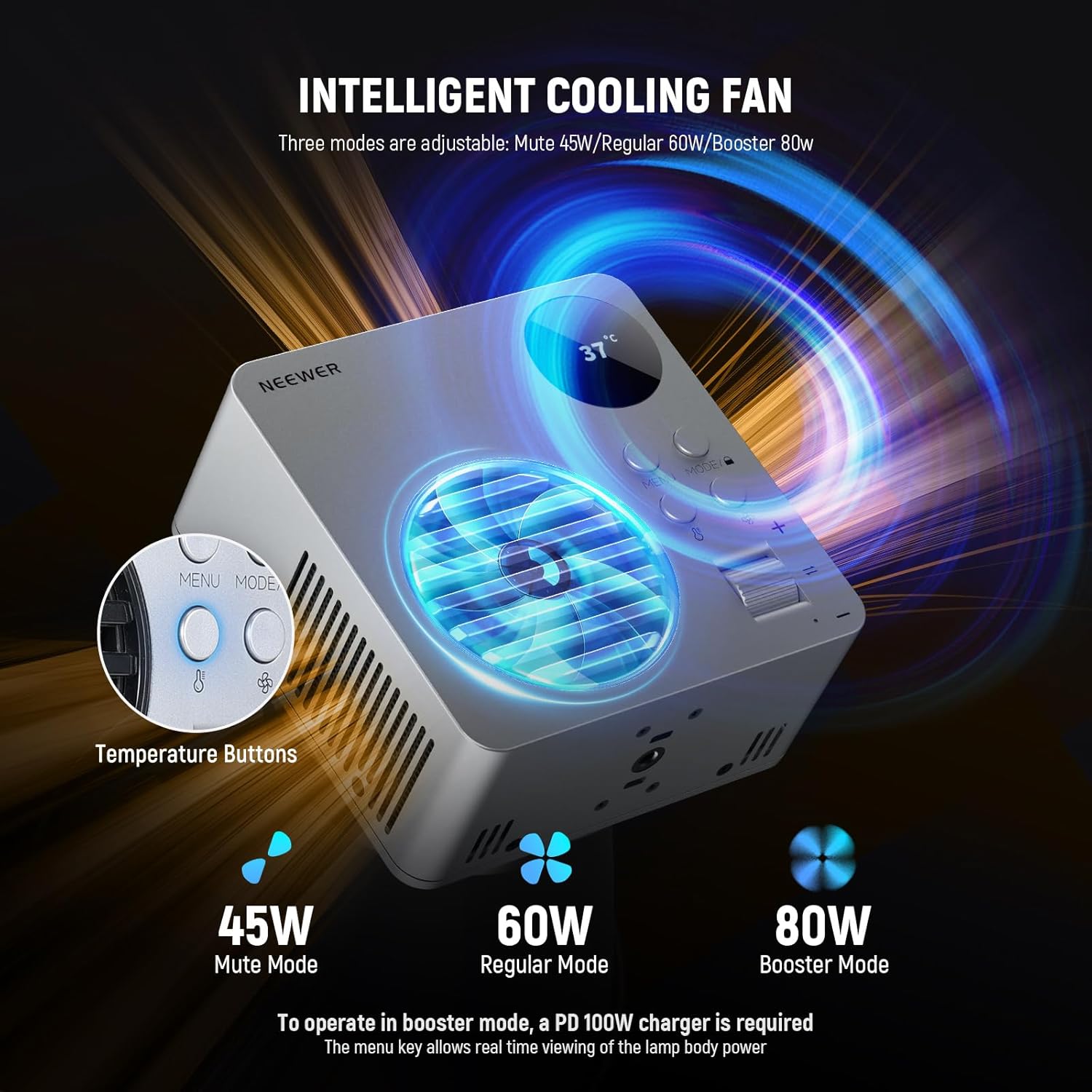 NEEWER HB80C RGBWW LED Video Light with Built-in 72Wh Battery & 100W PD Fast Charging, 80W Mini RGB COB Continuous Output Lighting Bowens Mount Handheld Spotlight 2500K-7500K, 10400lux/m, 18 Effects