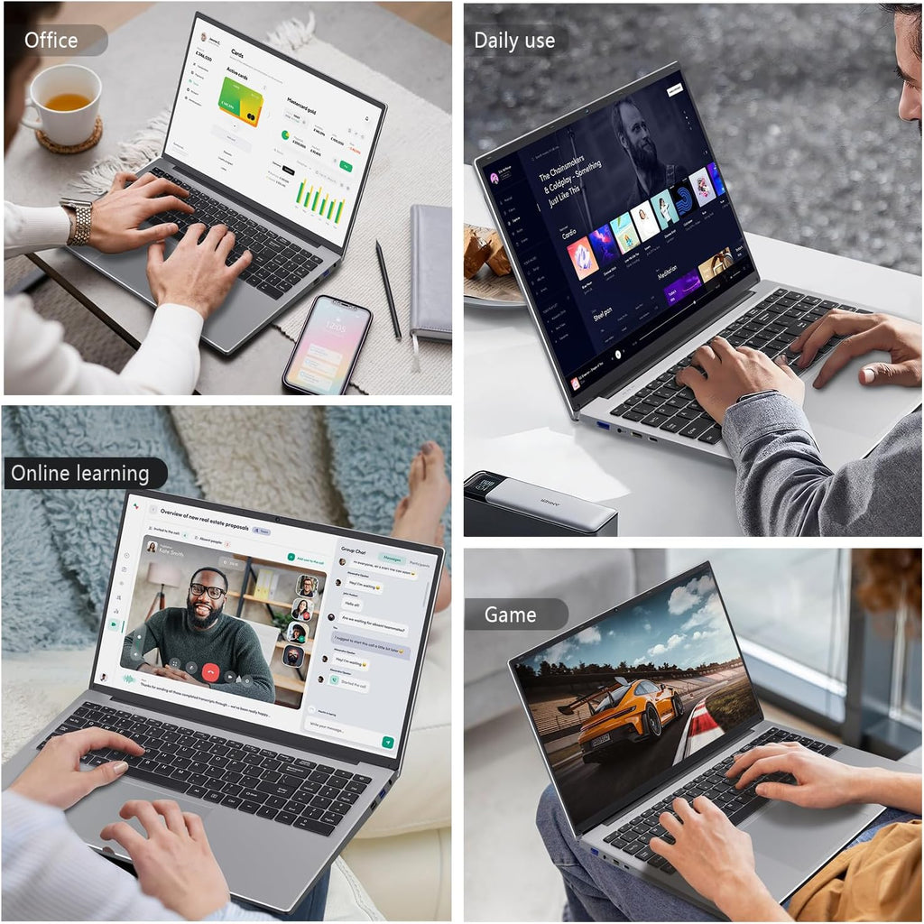 Auusda 16" Traditional Laptop Computer, i3 Processor 16GB RAM 1TB SSD Silver Laptops Notebook with Backlit Keyboard, Fingerprint, WiFi 6 Bluetooth 5.3 Laptops for Students & Office USB-C Port