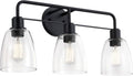 Kichler Meller 24 in 3-Light Bathroom Vanity Light Fixture with Clear Glass in Black for Modern Bathroom Lighting over Mirror, Wall Mount Sconce (7 in x 11.25 in x 24 in), 55102BK