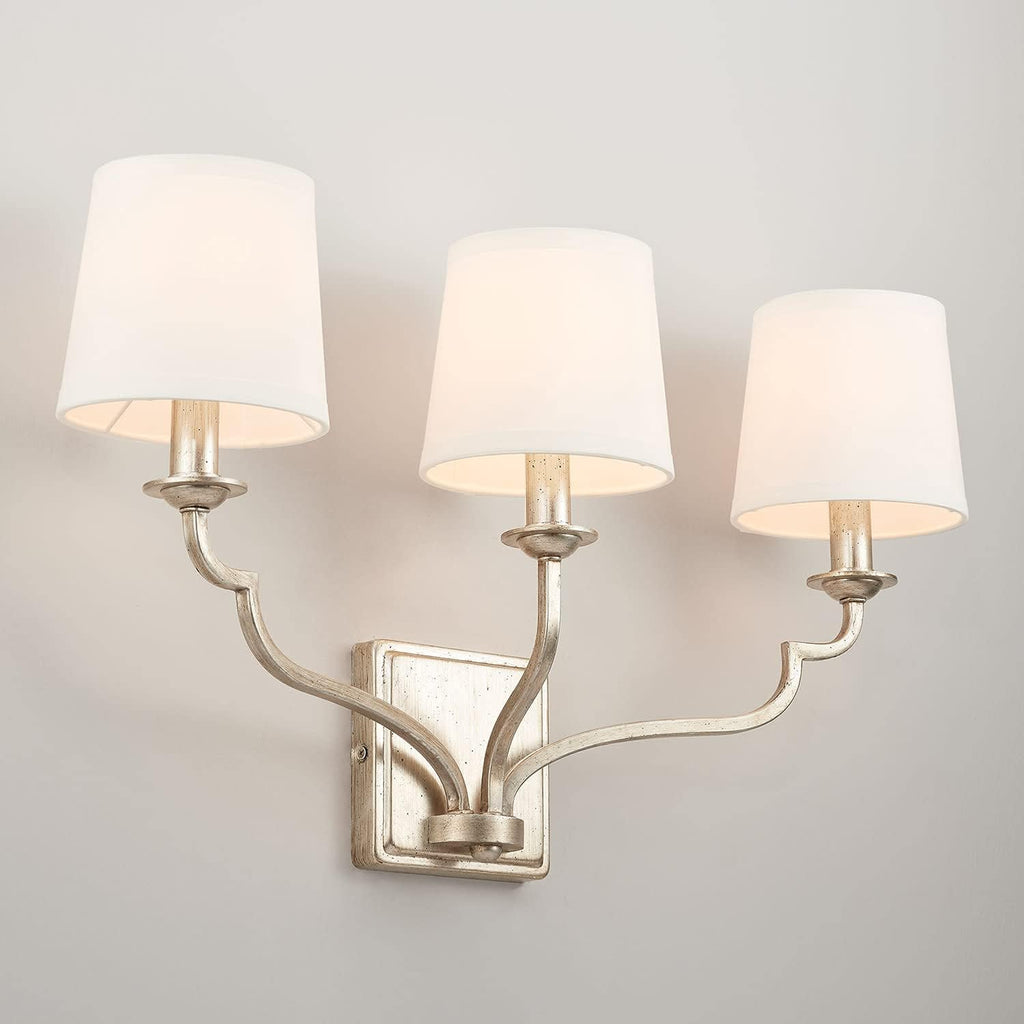 Capital Lighting 138731WG-698 Ophelia White Fabric Bath Vanity Wall Mount, 3-Light 180 Total Watts, 14" H x 25" W, Winter Gold