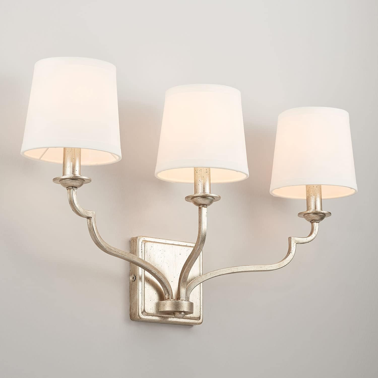 Capital Lighting 138731WG-698 Ophelia White Fabric Bath Vanity Wall Mount, 3-Light 180 Total Watts, 14" H x 25" W, Winter Gold