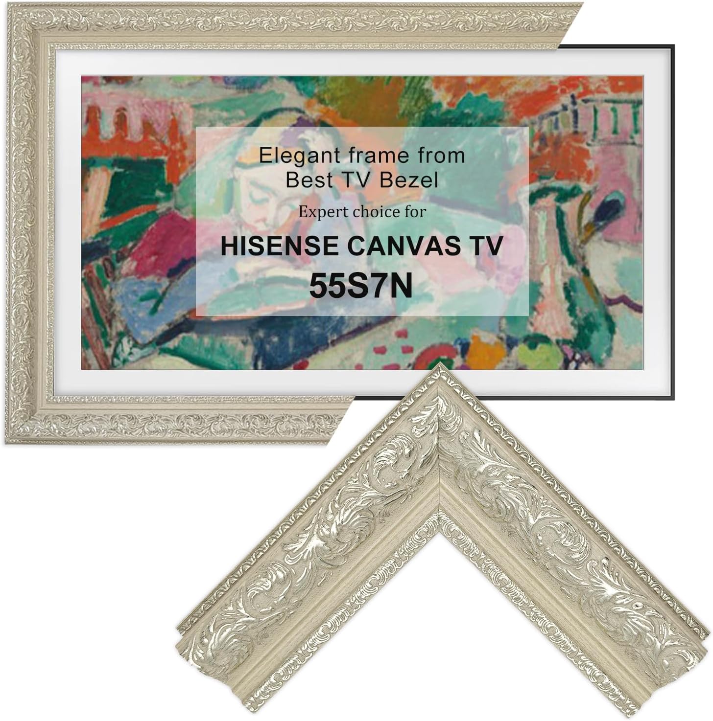 Classic vintage tv frame for Hisense Canvas 55" TV, Compatible ONLY with Hisense 55" Class S7 CanvasTV™ 4K QLED Google TV, Model Code 55S7N(Champagne Gold, 55" (FIT 55S7N))