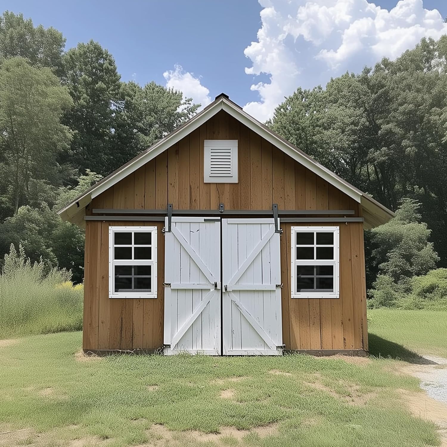 2 Pack Shed Windows 24" x 36" H Flush Mount, White Household Windows for Playhouses, Barns, Chicken Coop