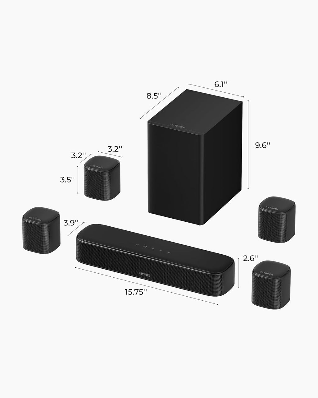 ULTIMEA 7.1ch Surround Sound Bar for Smart TV, with 4 Surround Speakers, Peak Power 330W, Surround Sound System Soundbar with Subwoofer, HDMI ARC, Bluetooth 6.0, Optical, Aux, Aura A40 Pro, 2026 Model