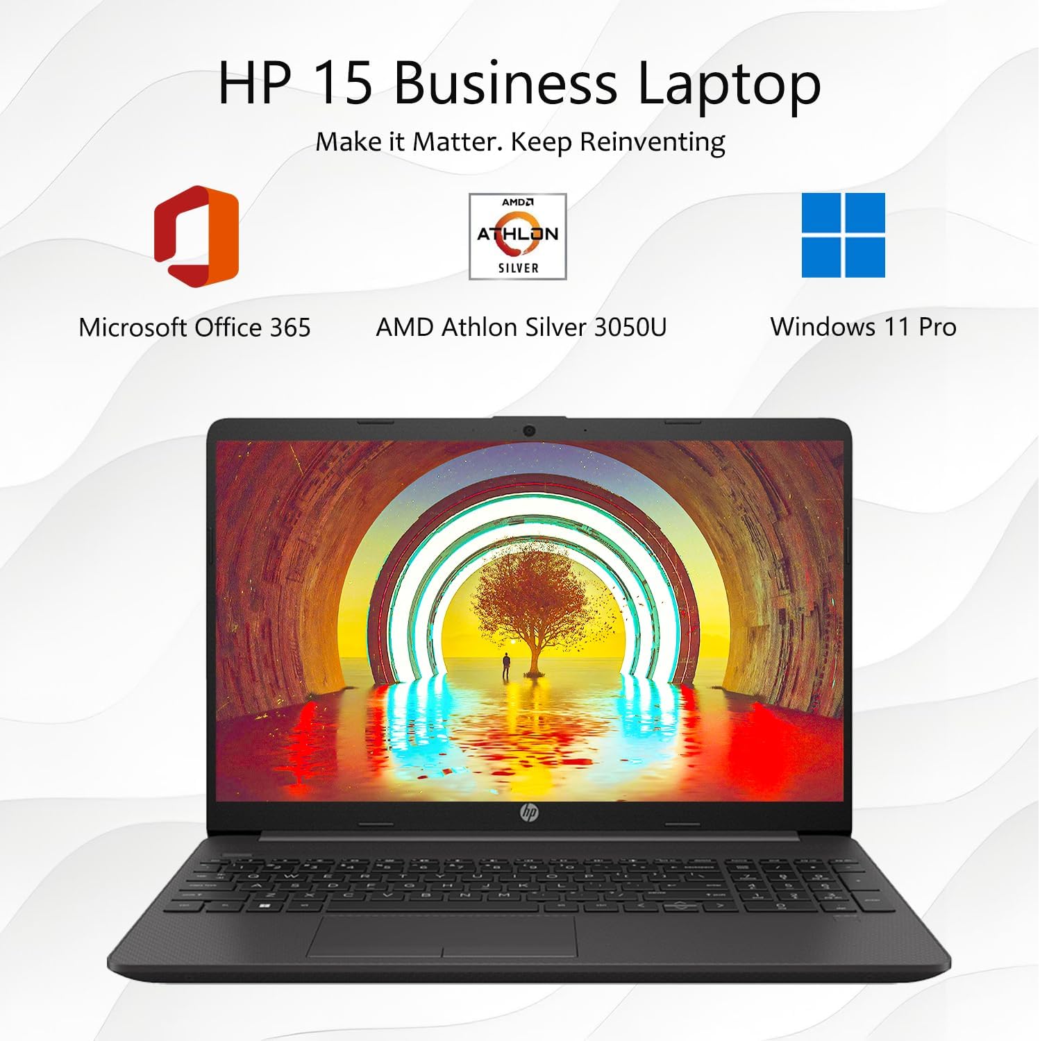 HP 15 Laptop(Include 1 Year Office 365), 16GB RAM, 256GB SSD, 15.6" FHD 1080p IPS Display, AMD Athlon Silver 3050U Processor, Ethernet Port RJ-45, SD Card Reader, Windows 11 Pro, WOWPC Recovery USB