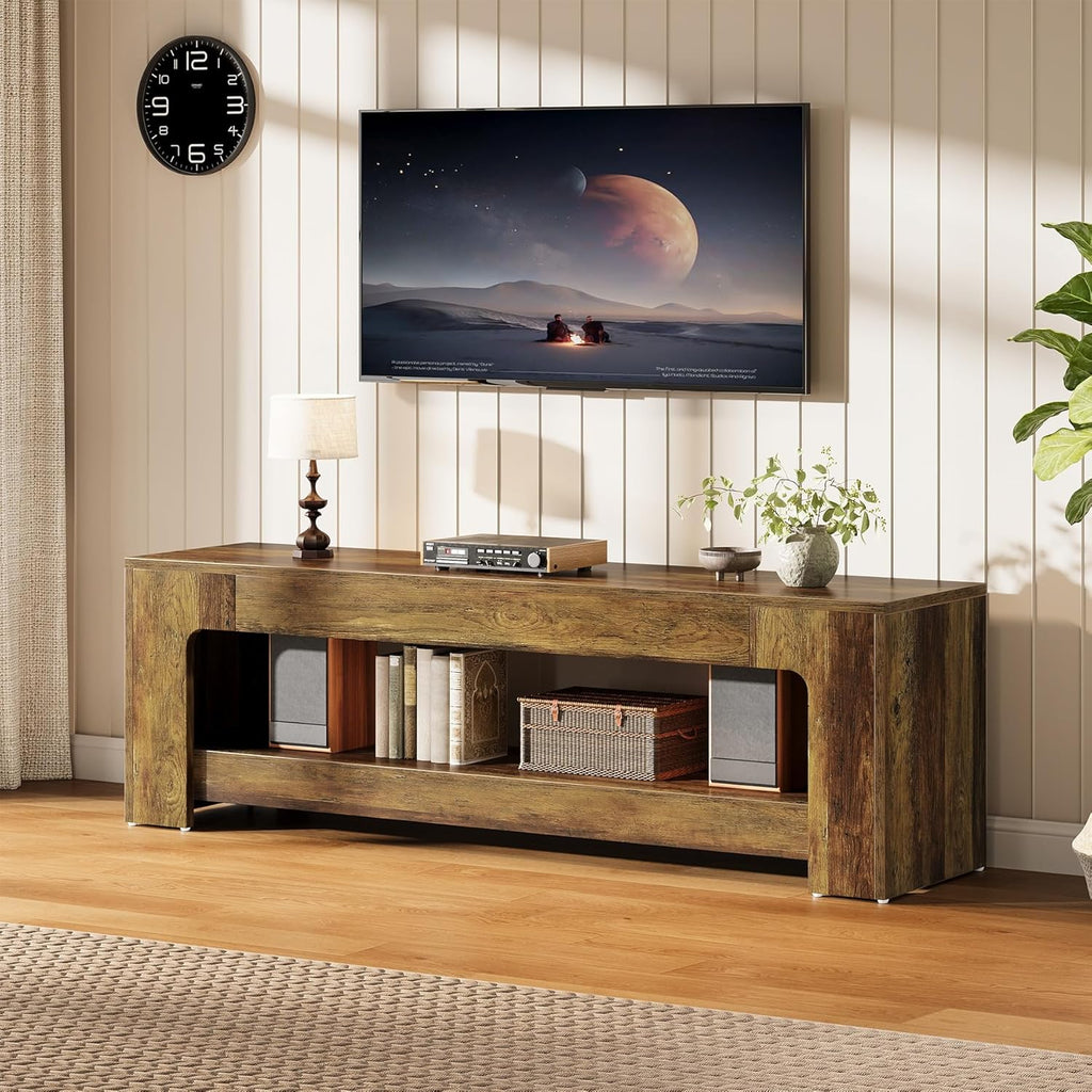 Tribesigns TV Stand for Living Room for 55/60/65/75-Inch TVs, Farmhouse Rustic TV Console with Storage Shelves, 63" Entertainment Center Television Stand for Bedroom, Brown