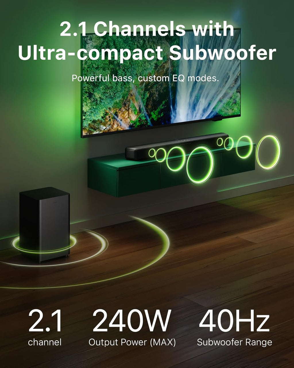 Philips B5309 2.1 Channel Soundbar with Wireless Subwoofer - Bluetooth, HDMI ARC, DTS Virtual:X, 240W Max Power, Dark Grey