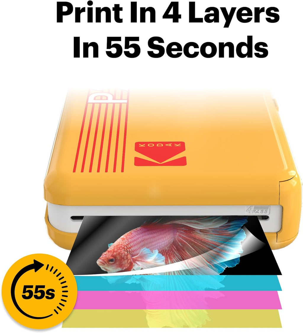 KODAK Mini 2 Retro 2x3 Portable Photo Printer, 38 Sheets, Bluetooth Smartphone Printer for iPhone & Android, Instant Color Prints, 4PASS Dye Sublimation, White