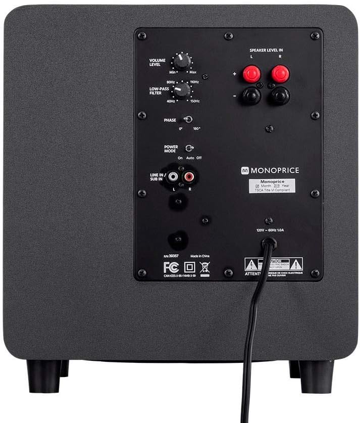Monoprice HT-35 Premium 5.1-Channel Home Theater System - Charcoal, with Powered Subwoofer, Low Profile Speaker Grilles, Secure Mounting Option, Black (139357)