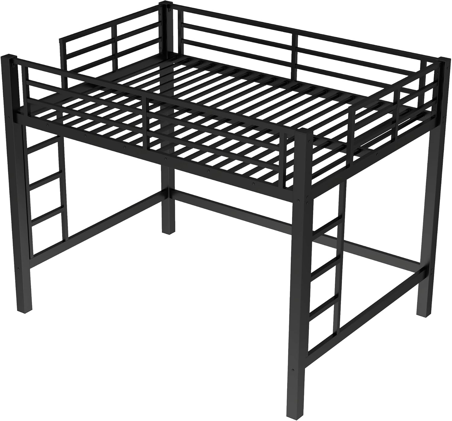 Bellemave Full Loft Bed with 2 Ladders and Guardrails, Metal Loft BedFrame for Adults, Kids, Teens, Black