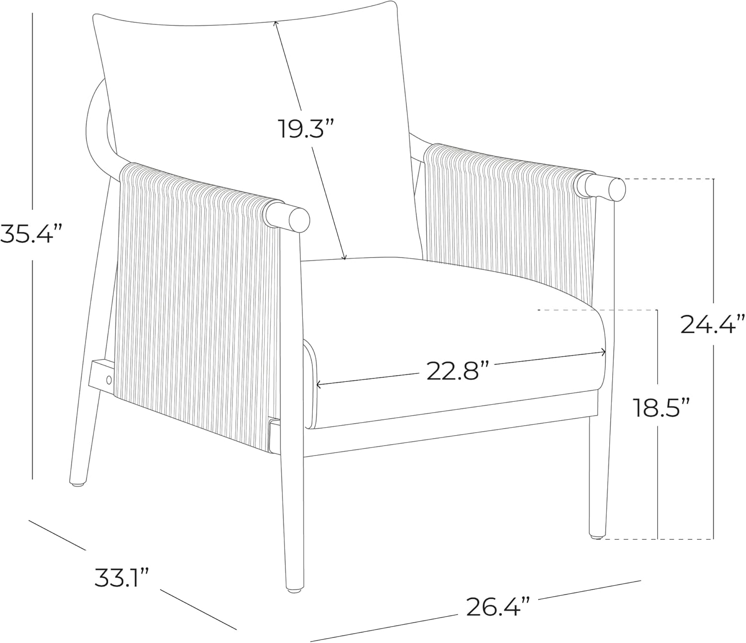 CHITA Braid Accent Chair, Modern Armchair with Solid Wooden Armrest for Living Room and Bedroom, Boho Reading Chair, Light Grey