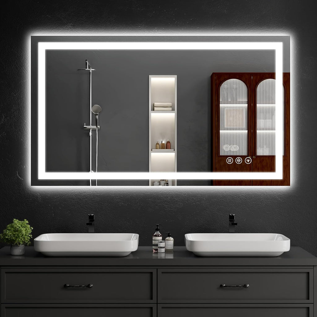 55"x30" LED Bathroom Mirror with Lights, Dimmable .Anti-Fog .Bathroom Vanity Mirror for Wall, Backlit + Front Lit, Memory Function, Shatter-Proof .Tempered Glass