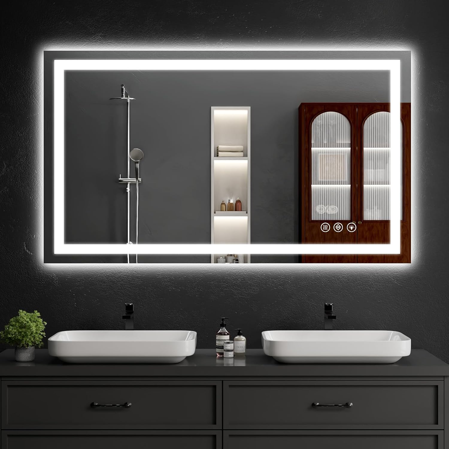 55"x30" LED Bathroom Mirror with Lights, Dimmable .Anti-Fog .Bathroom Vanity Mirror for Wall, Backlit + Front Lit, Memory Function, Shatter-Proof .Tempered Glass