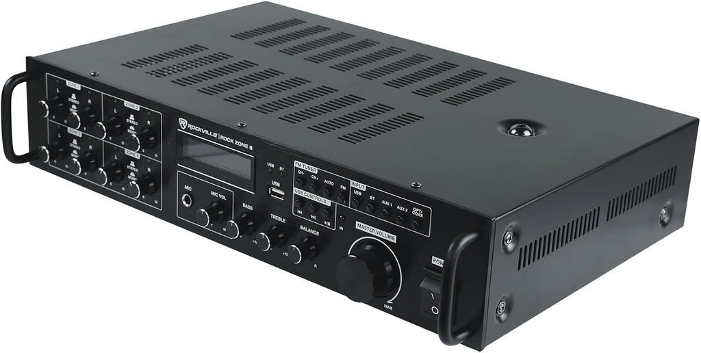 Rockville Rock Zone 8 Bundle: 8-Channel 8-Zone 1000W RMS Multi Room Receiver Amplifier, (16) HP65S-8 6.5 in 500W Peak/ 160W RMS Indoor Outdoor Swivel Home Theater Speakers 8-Ohm, 17-Items