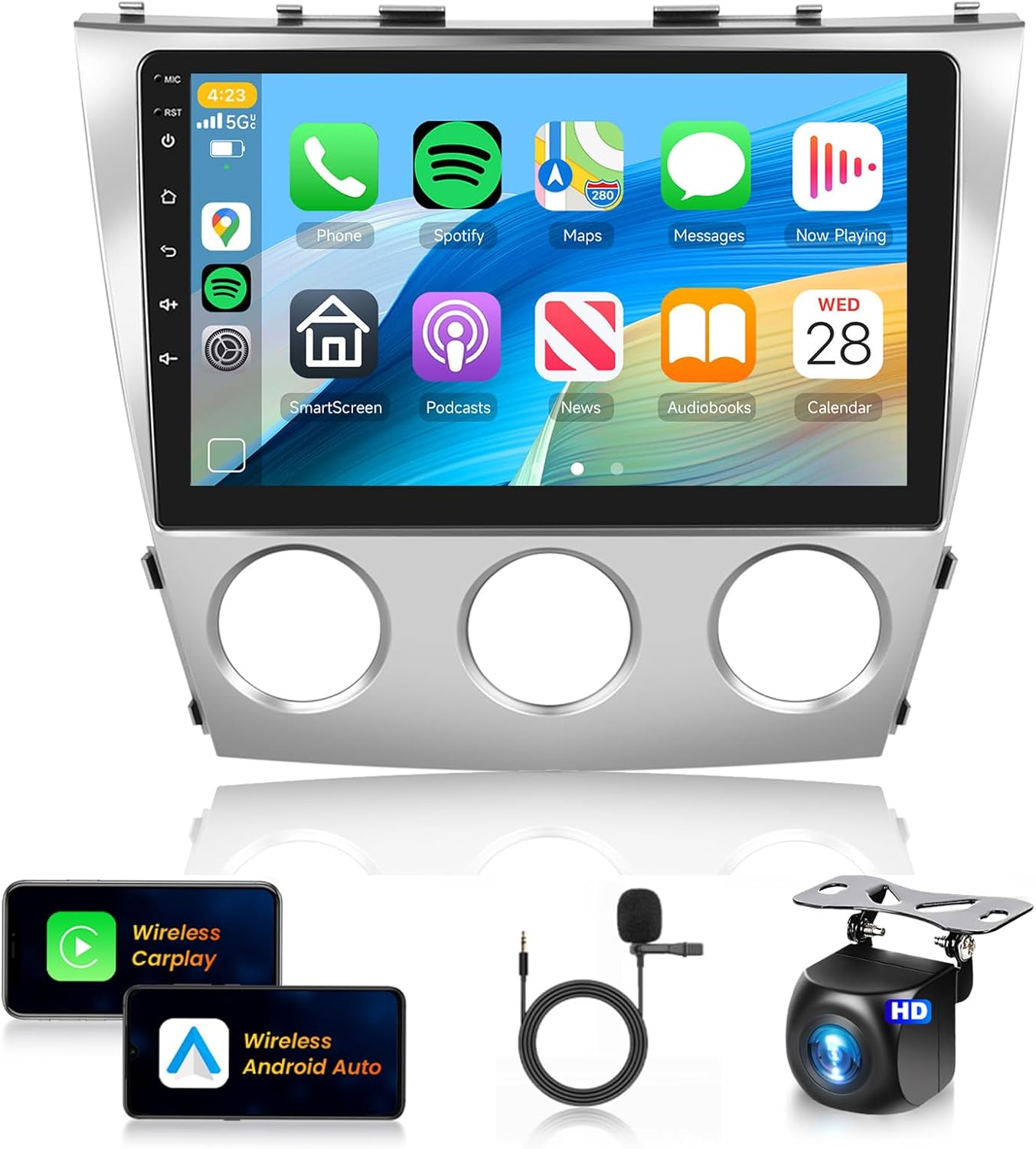 Qualcomm 8Core 4+64G Car Stereo for Toyota Camry 2006-2011 Wireless CarPlay/Android Auto Android Radio with 10.1" IPS Touch Screen,5G WiFi,BT5.1,DSP Hi-Res,GPS,SWC,Backup Camera