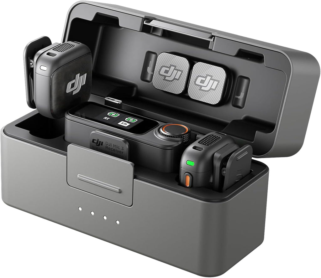 DJI Mic 3 (2 TX + 1 RX + Charging Case), Wireless Microphone for iPhone/Camera/Android, Ultralight, Adaptive Gain Control for Balanced Volume, Dual Band Anti-Interference, 28hrs Use, Vlog