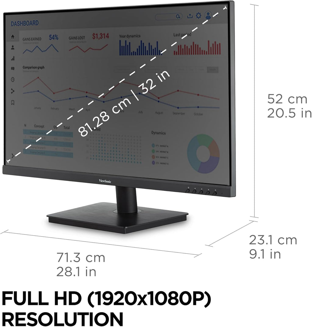 ViewSonic 32 Inch FHD 1080p IPS Computer Monitor, 75Hz Frameless Desktop Monitor with Built-in Speakers, Flicker-Free, Front Controls, HDMI and VGA for Home Office Productivity
