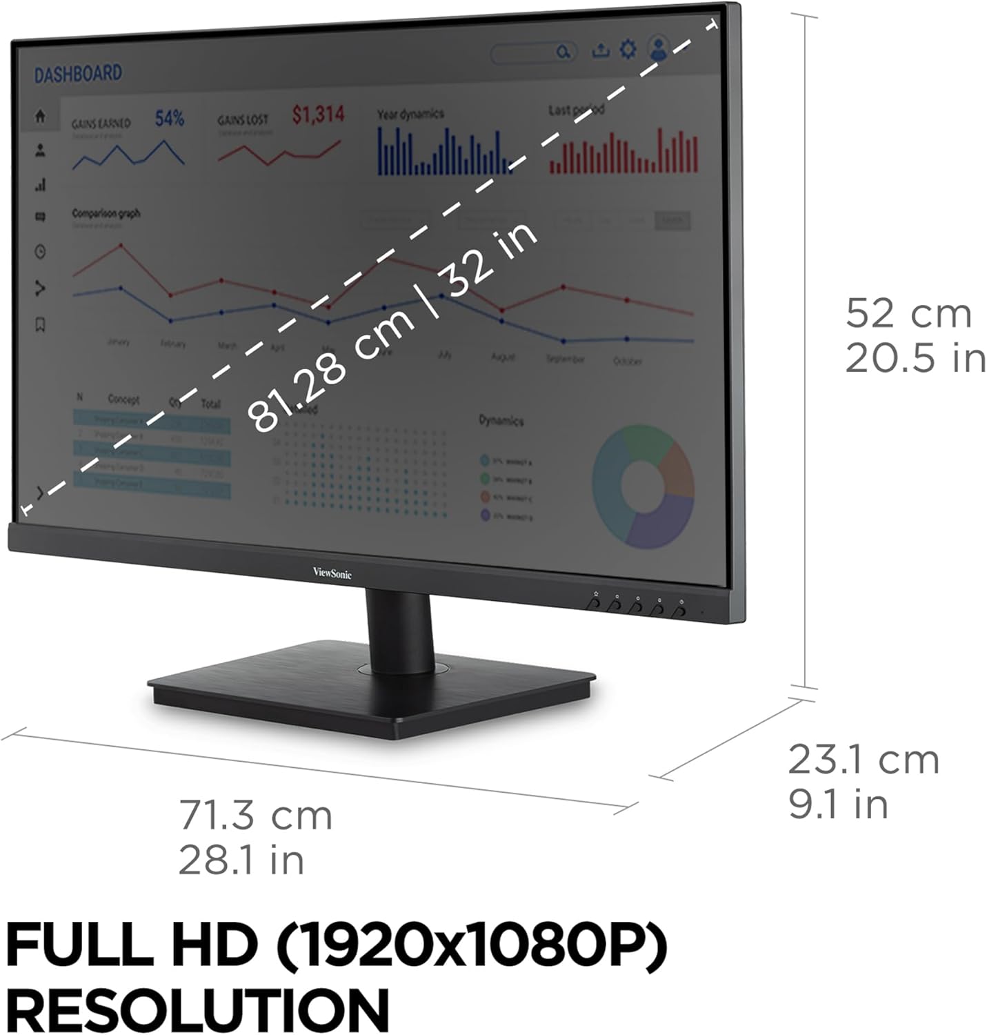 ViewSonic 32 Inch FHD 1080p IPS Computer Monitor, 75Hz Frameless Desktop Monitor with Built-in Speakers, Flicker-Free, Front Controls, HDMI and VGA for Home Office Productivity