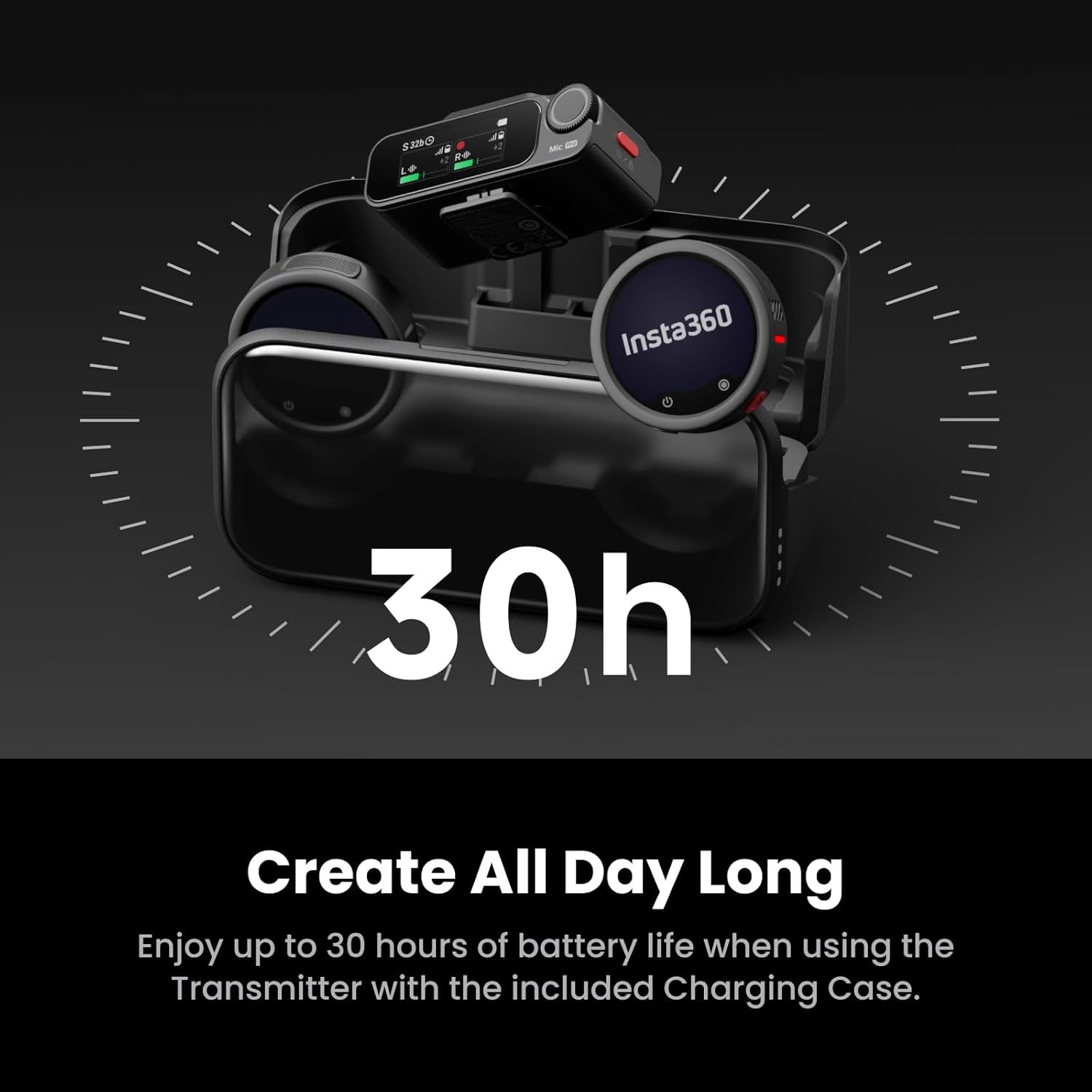 Insta360 Mic Pro (2 TX + 1 RX + Charging Case), Wireless Mini Lavalier Microphone for iPhone/Camera/Android, Video Recording, Vlogging, Bluetooth, Customizable E-Ink Display, 3-Mic Array, 30hrs Use