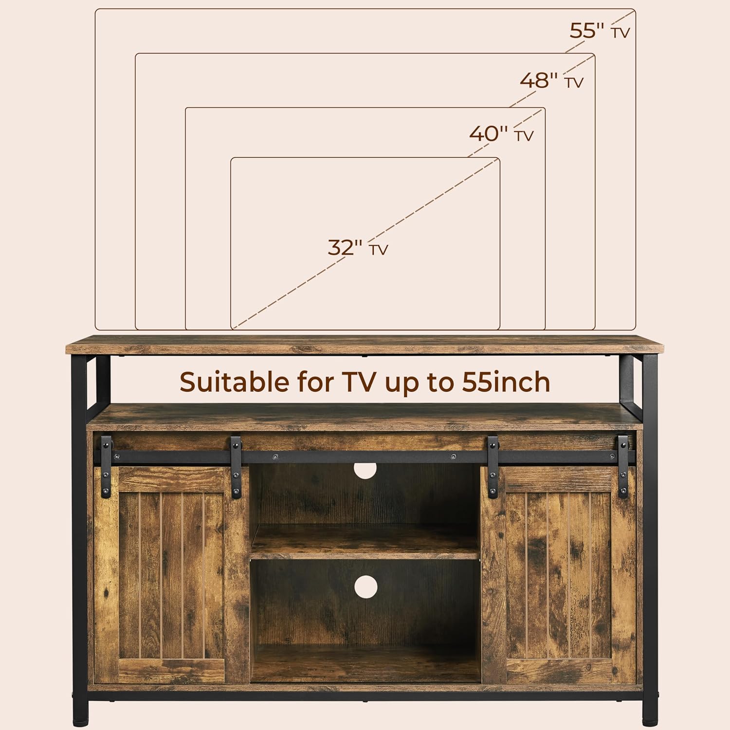 Yaheetech TV Stand, Entertainment Center with Storage Cabinets for 55 Inches TV, Barn Door TV Stand with Height Adjustable Shelves, Farmhouse TV Console for Living Room, 47 Inch