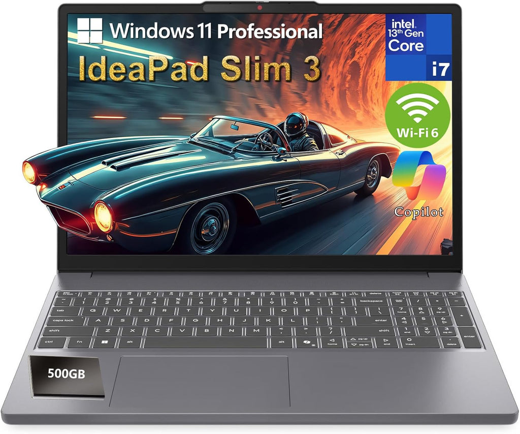 Lenovo 2026 Laptop Computer, 13th Gen Intel i7, 16GB DDR5 RAM, 512GB SSD, 15" WUXGA IPS, 500GB Ext. HDD, Lifetime Office 365, WiFi 6, BT 5.2, Long Battery Life, Windows 11 Home, AI-Ready for Business