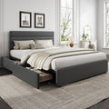 WLIVE Queen Size Upholstered Bed Frame with 4 Storage Drawers and Headboard, Velvet Platform Bedframe, Sturdy Metal & Wooden Slats Support, No Box Spring Needed, Easy Assembly, Dark Grey