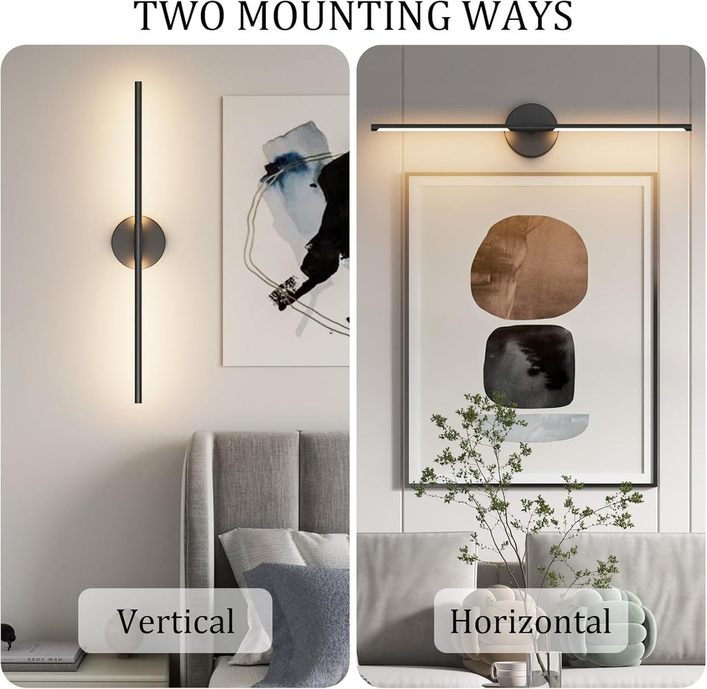 28In Black Wall Sconce Set of Two Hardwired 3000K LED Modern Wall Light Fixture 360° Rotatable for Living Room Hallway Bedroom(2 Pack)