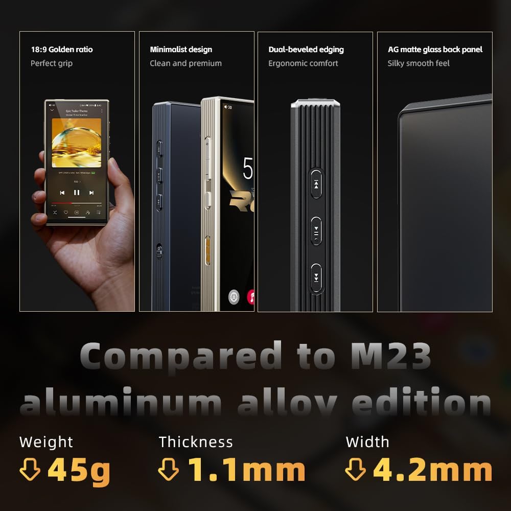FiiO M33 R2R Portable HiFi Music Player, Snapdragon 680, 8GB RAM + 128GB Storage, True R2R DAC, XMOS XU316 USB Audio, 1100mW Balanced Output, AUTO EQ, 5.5” Full HD Display (Vintage Gold)
