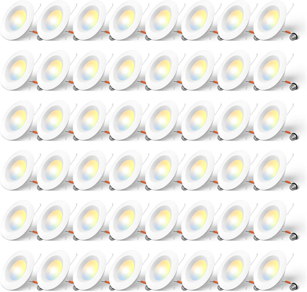 Amico 5/6 inch 5CCT LED Recessed Lighting 48 Pack, Dimmable, IC & Damp Rated, 12.5W=100W, 950LM Can Lights with Baffle Trim, 2700K/3000K/4000K/5000K/6000K Selectable, Retrofit Installation - ETL & FCC