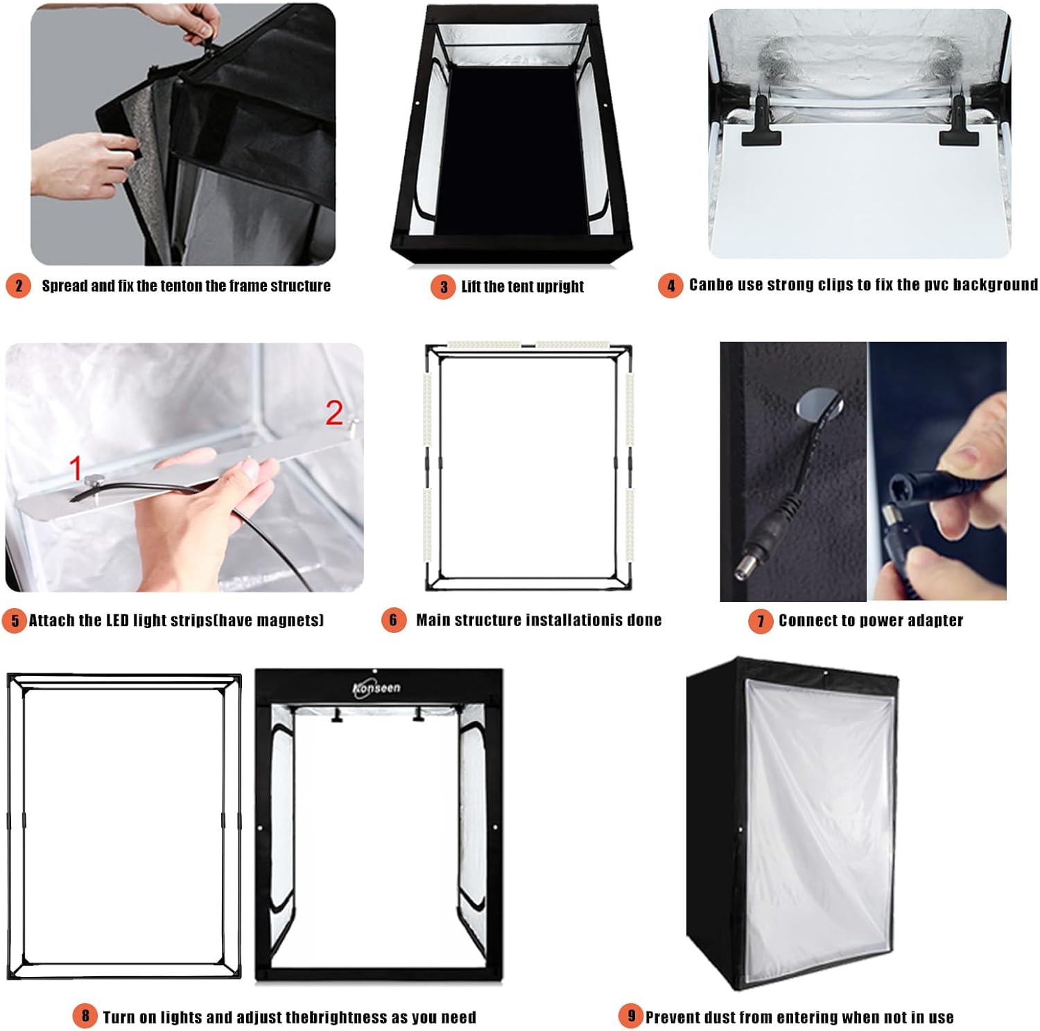 Professional Large Photo Light Box Photography Studio 47"x32"x63" LED Dimmable Shooting Tent Continuous Lighting Cube Softbox for Portrait Clothing Photography with 3 Color Backdrops Black