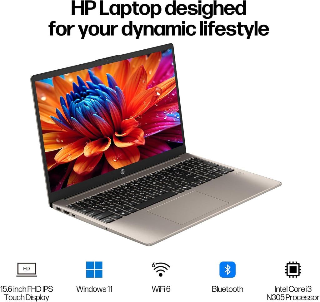 HP 15.6 inch FHD IPS Touchscreen Laptop, Windows 11 Pro, Intel Core i3-N305 Processor, 8GB RAM, 256GB SSD, Webcam Privacy Shutter, Copilot, w/Stylus Pen HDMI, Cozy Cashmere
