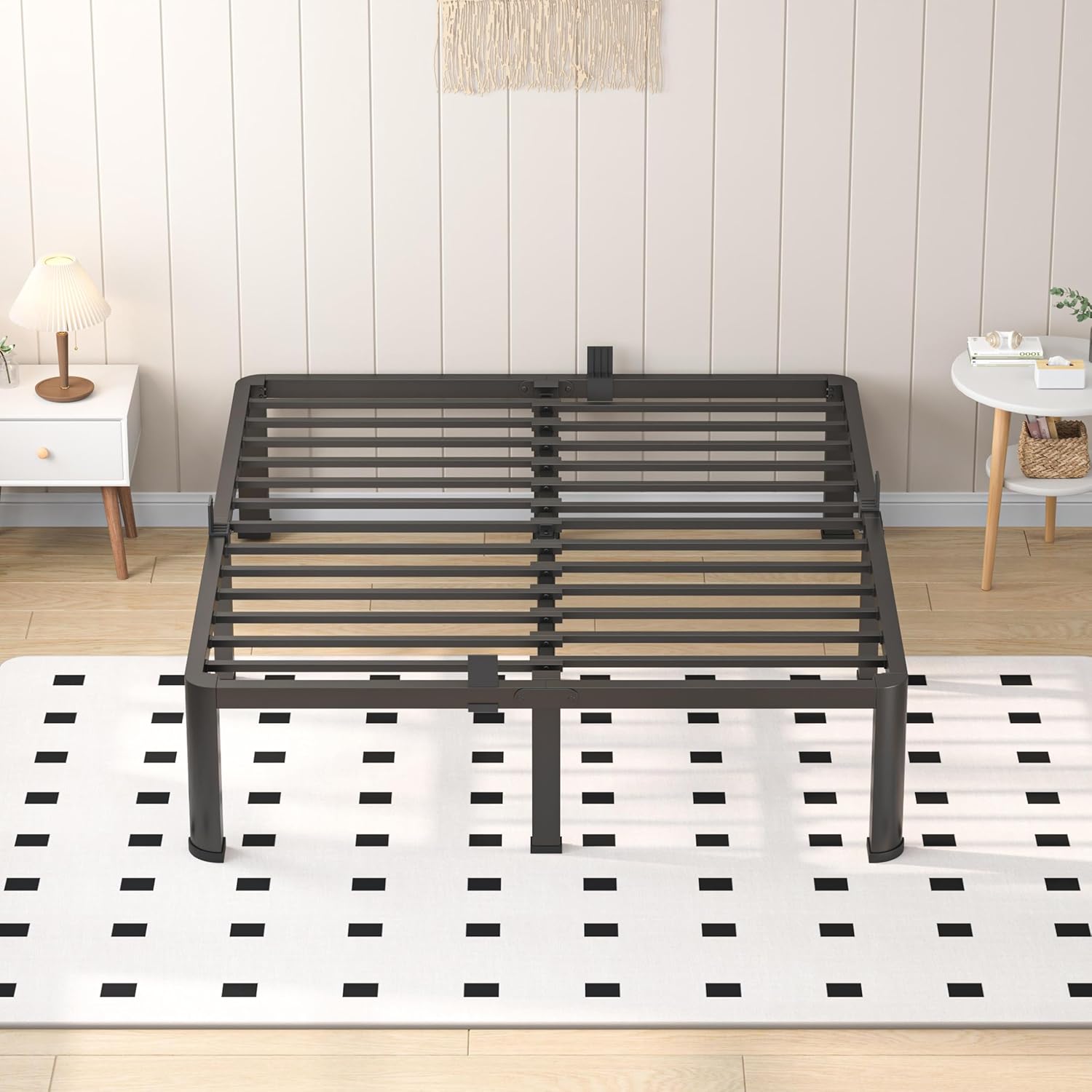 VIPSHOW 18 Inch Queen Heavy Duty 3500 lbs Bed Frame with Round-Corner Legs & Anti-Squeak Design – Quick Assembly Metal Platform, No Box Spring Needed