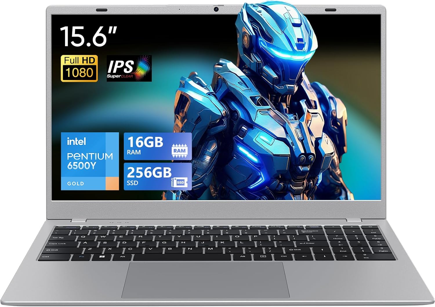 UOWAMOU 15.6 Inch FHD IPS Laptop 1920×1080 Display, Pentium Gold 6500Y Processor 16GB RAM 256GB SSD, Quiet Slim Portable Computer, USB3.2/Type‑C/WiFi5+BT5.0, Numeric Keypad, Office 2024