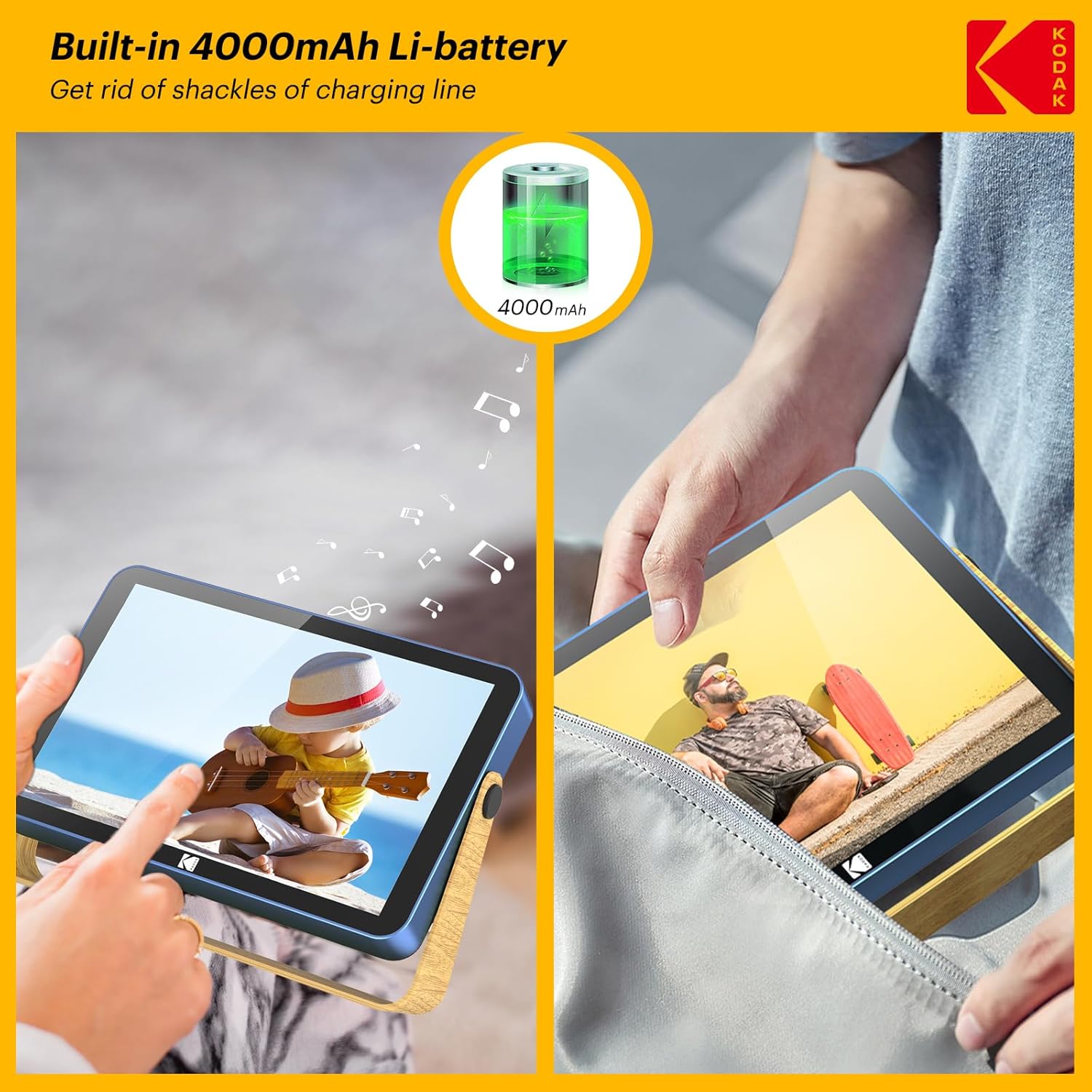 Kodak WiFi Digital Picture Frame 10.1 inch with 16GB Built-in Memory,4000mAh Battery,1280 * 800 Touch Screen Cloud 2.4GHz WiFi, Auto-Rotate, Kodak APP, Gift for Friends Family(Blue, 10 inch)