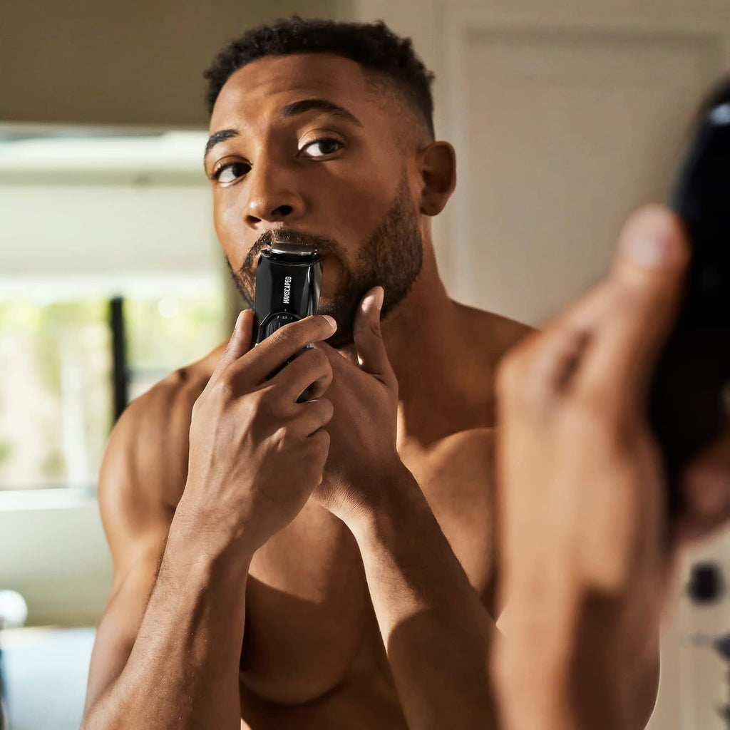 MANSCAPED® The Beard Hedger® Men's Premium Beard Trimmer, 20 Length Adjustable Blade Wheel, Stainless Steel T-Blade for Precision Facial Hair Trimming, Cordless Waterproof Wet/Dry Clipper