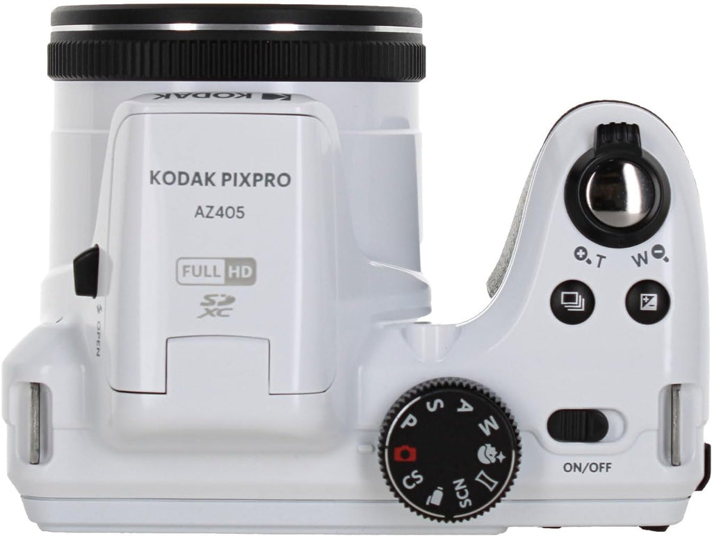 Kodak Pixpro AZ405 Digital Camera (AZ405WH) Bundle Including: 64 GB Memory Card, Rechargeable Batteries, Case, Neck Strap, Lens Caps, Full Cleaning Kit, Card Reader, Card Wallet, USB Cable, Cap Keeper