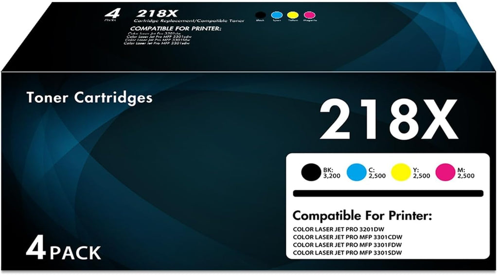 218X Toner Cartridges 4 Pack Pro MFP 3301fdw 3201dw Toner Compatible for HP 218X High Yield 218A for Color LaserJet Pro 3201dw MFP 3301 Series 3301sdw 3301cdw Printer Ink W2180X W2180A (with Chip)