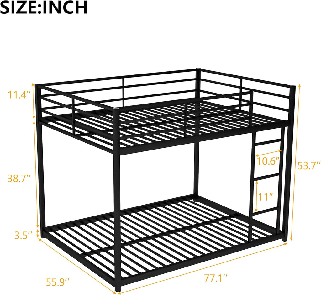 Bellemave Full Over Full Bunk Bed, Heavy Duty Metal Bunk BedFrame with Ladder and Guardrail for Kids, Adults, Cannot be Split, Black