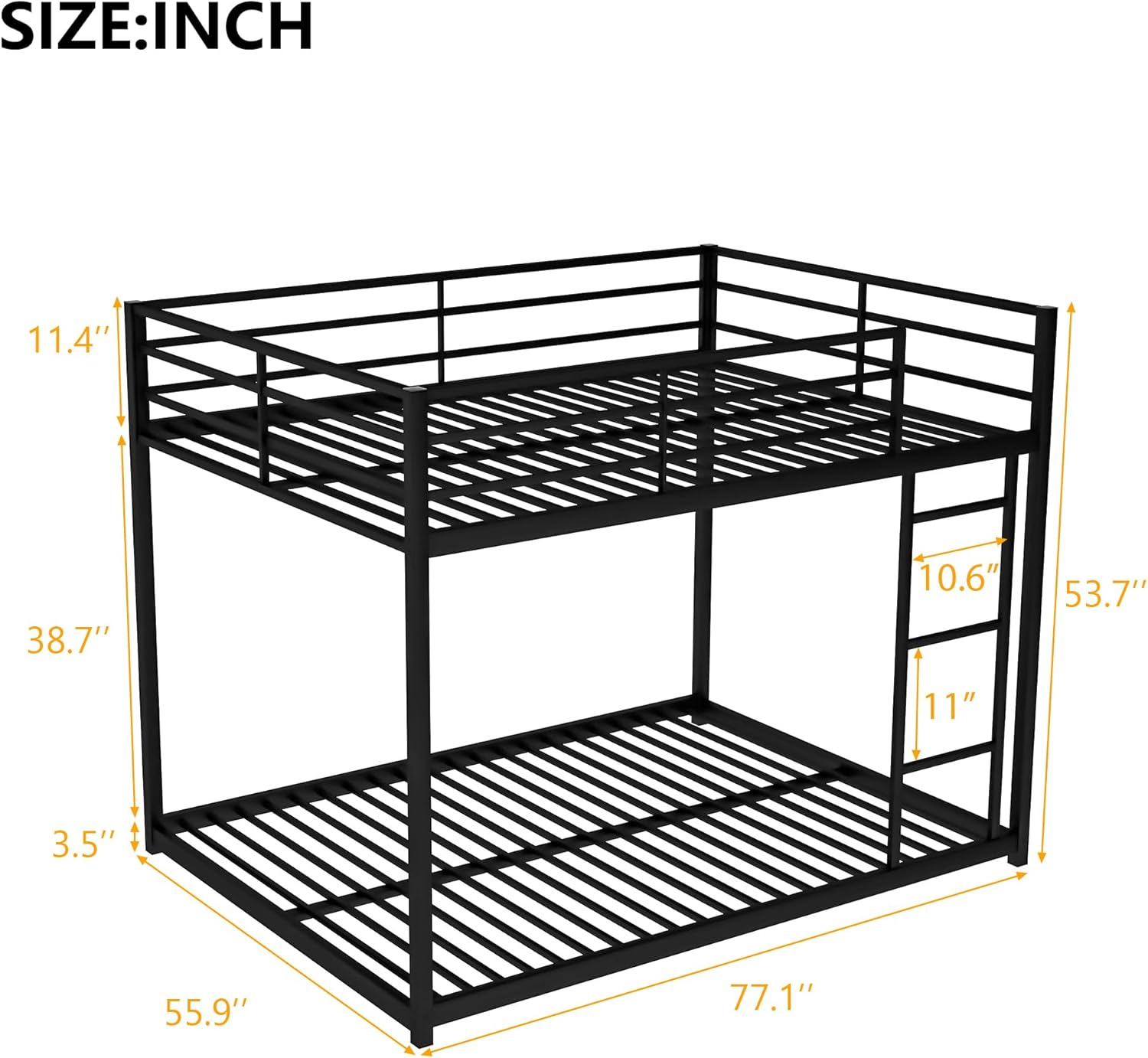 Bellemave Full Over Full Bunk Bed, Heavy Duty Metal Bunk BedFrame with Ladder and Guardrail for Kids, Adults, Cannot be Split, Black