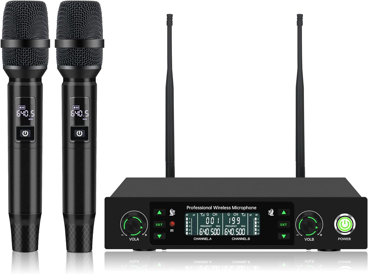 Professional Wireless Microphone System, 500ft Long Range 2.4G Cordless Mic Set with 40H Playtime, Rechargeable Dynamic Microphones Memory Function for Karaoke Singing, DJ, Church, Party, Wedding