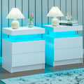 i-aplus Night Stand Set 2,LED Nightstands Set of 2,Bedside Table with Wood Drawers,Modern End Side Table for Bedroom,White