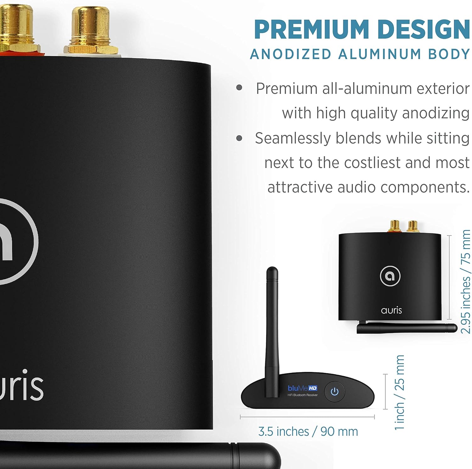 Auris Blume HD Long Range Bluetooth 5.3 Music Receiver Hi-Fi Audio Adapter with Audiophile DAC, LDAC & AptX HD for Home Stereo, AV Receiver or Amplifier