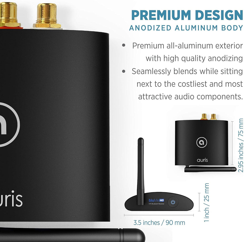 Auris Blume HD Long Range Bluetooth 5.3 Music Receiver Hi-Fi Audio Adapter with Audiophile DAC, LDAC & AptX HD for Home Stereo, AV Receiver or Amplifier
