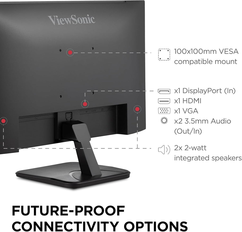 ViewSonic VA2456A-MHD 24 Inch 1080p Monitor, IPS Display with 120Hz for Enhanced Home and Office Productivity, Eye Care Technology, HDMI, DisplayPort, and VGA Inputs