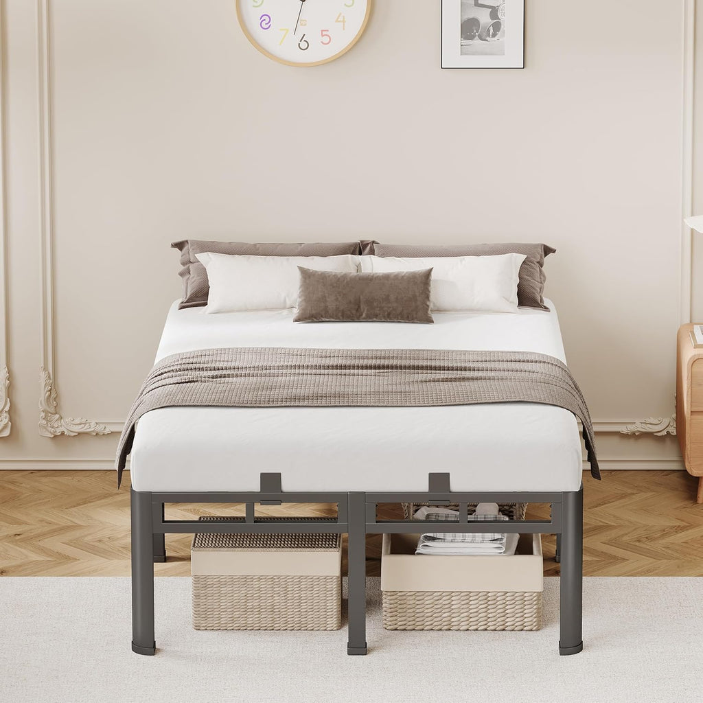 Bed Frame King Size 24 Inch Tall, Double Layer Heavy Duty Metal Bed Frames 4000 lbs Capacity, Platform Bedframes with Headboard Holes, Round Corner Legs, Mattress Slide Stopper, Easy Assembly