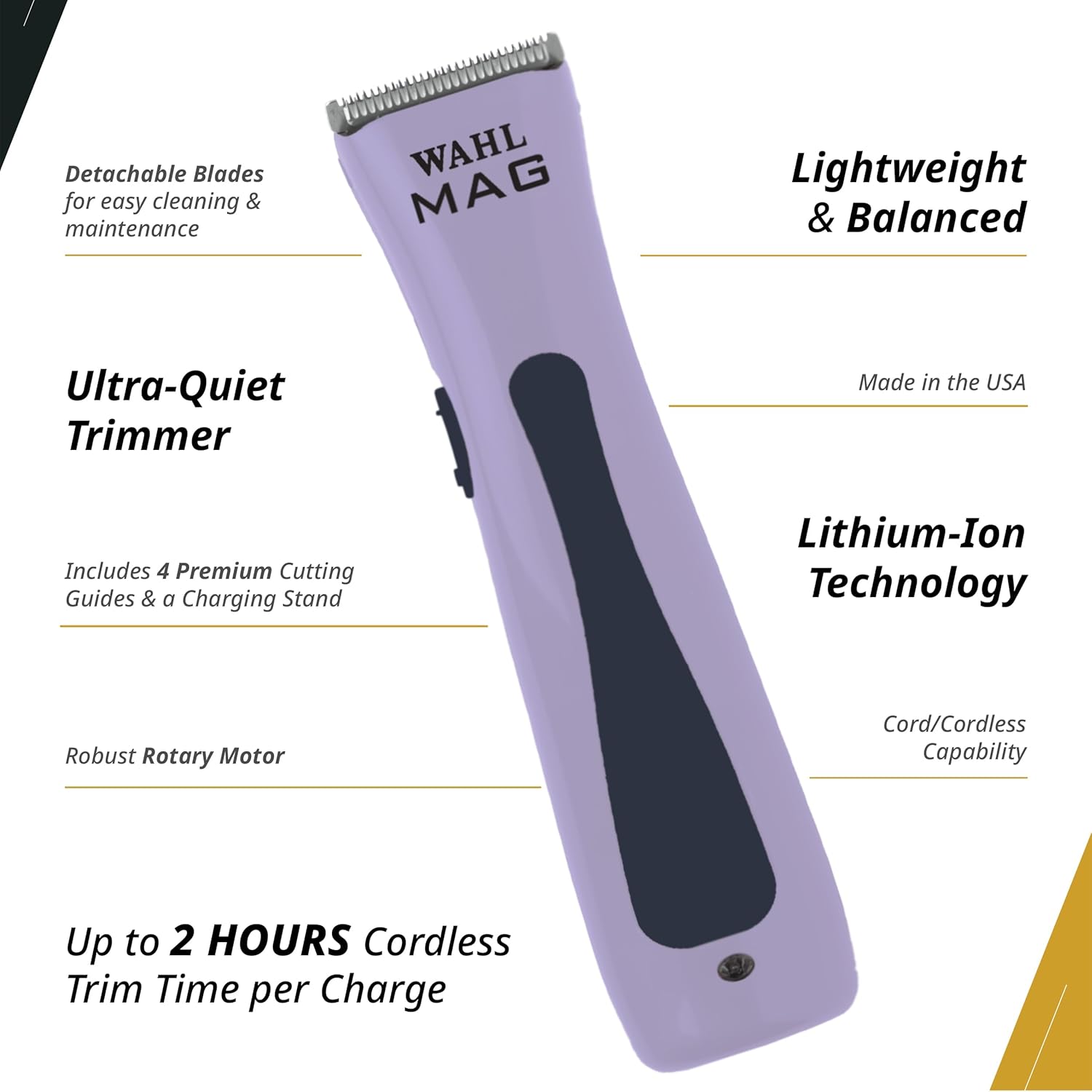 Wahl Professional Sterling Mag Cordless Trimmer, Lithium Ion, Quick-Detach Blade, 120 Minute Run Time, Includes Charging Stand